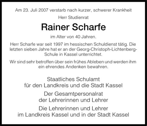 Traueranzeigen Von Rainer Scharfe Trauer HNA De