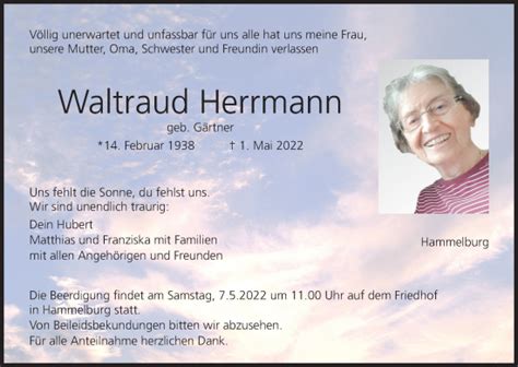 Waltraud Herrmann Traueranzeige Trauer Infranken De