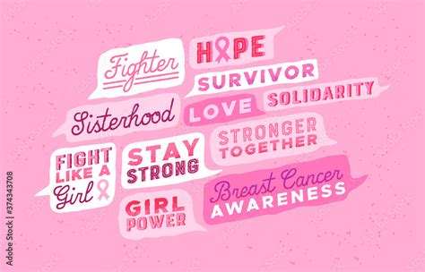 Breast cancer awareness pink inspiration quote set Stock Vector | Adobe ...