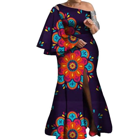 Bintarealwax African Flared Ruffled Sleeves Maxi Dress For Women Dashiki Plus Size 7xl Wy8237