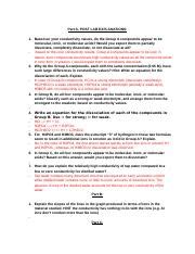 Conductivity Lab Docx Part A Post Lab Explanations Based On