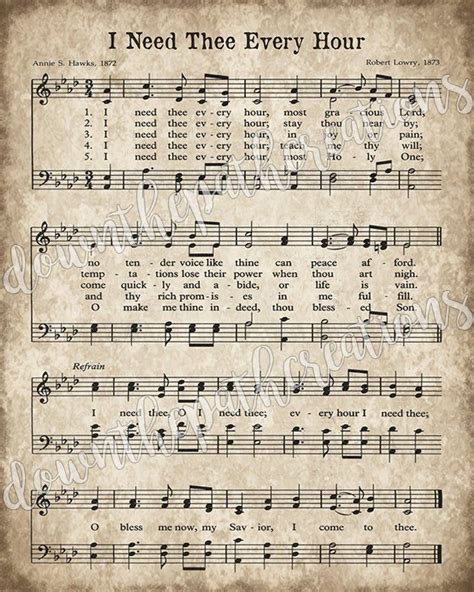 I Need Thee Every Hour Print Printable Vintage Sheet Music Etsy