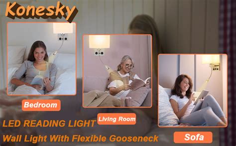 Konesky Applique De Chevet LED Flexible Liseuse Bras Oscillant