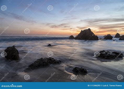 Sunset in El Matador Beach, California Stock Image - Image of horizon ...