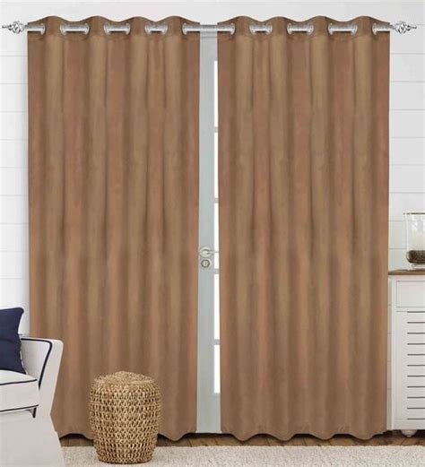 Buy Gold Polyester Solid Ft Blackout Eyelet Set Of Door Curtains