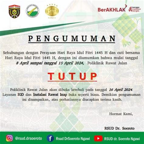 Pengumuman Libur Nasional Perayaan Hari Raya Idul Fitri 1445 H Dan Cuti Bersama Hari Raya Idul