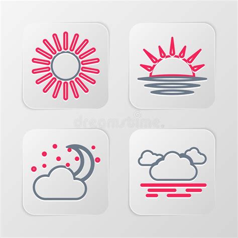 Set Line Cloud With Moon And Stars Sunset And Icon Vector Stock