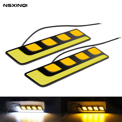 Pcs Car Light Assembly Drl Led Cob Daytime Running Lights White Yellow