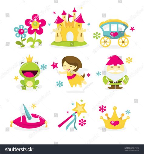 A Vector Illustration Of Whimsical Fairy Tale Princess Theme Icon Set