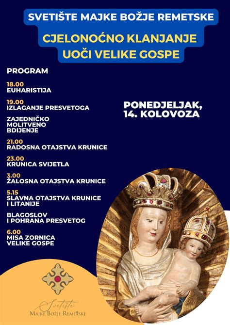 Cjelono No Klanjanje Uo I Velike Gospe U Remetskom Sveti Tu Ika