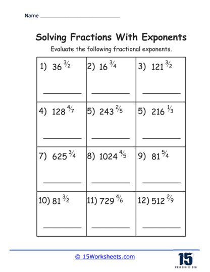 Exponents with Fractional Bases Worksheets - 15 Worksheets.com ...