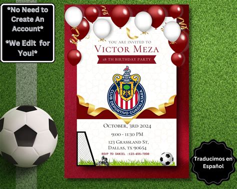 Invitaci N De Cumplea Os De F Tbol De Chivas De Guadalajara Editable