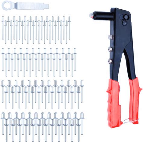 Heavy Duty Hand Riveter Rivet Gun 332 18 532 316 4 Nosepieces Set