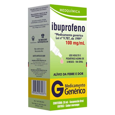Ibuprofeno E Alcool - Ibuprofeno 100mg/ml Medquimica Suspensão Gotas 20ml
