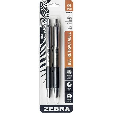 Zebra Pen G 402 Retractable Gel Pen Stainless Steel Barrel Fine Point