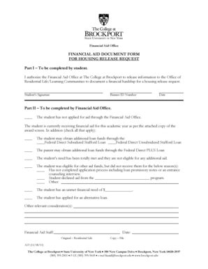 Fillable Online Brockport Financial Aid Document Form For Housing