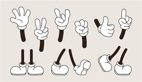 Premium Vector Set Of 70s Groovy Comic Hands And Legs Collection Of