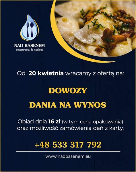 Pyszne dania obiadowe na dowóz wynos w Restauracji Nad Basenem