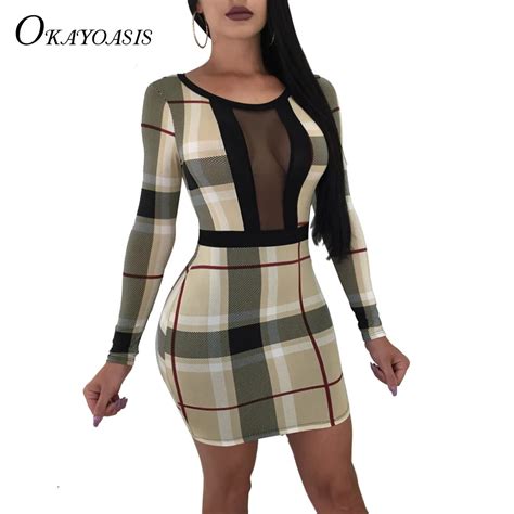 OKAYOASIS Vestido corto femenino de otoño ceñido con manga larga