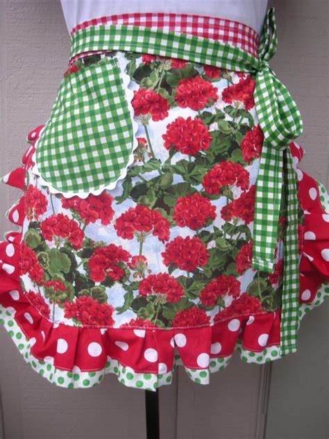 Items Similar To Aprons Red Geranium Half Apron Womens Flower