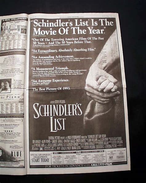 Review & premiere of "Schindler's List", in a Los Angeles newspaper ...