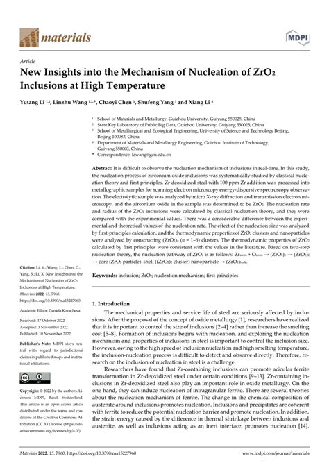 PDF New Insights Into The Mechanism Of Nucleation Of ZrO2 Inclusions