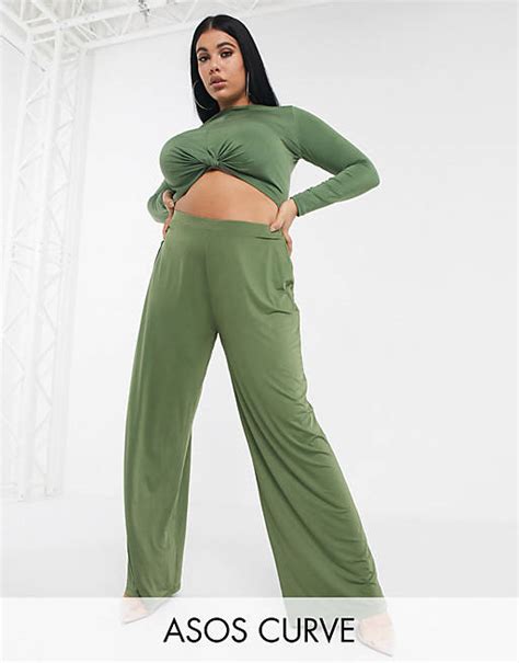 Asos Design Curve Co Ord Slinky Wide Leg Trouser Asos