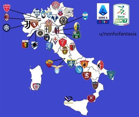 Location of Serie A + Serie B teams in the 2022/23 season : r/MapPorn