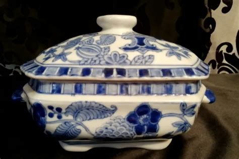 ANCIENNE BONBONNIERE BOÎTE bleu chine boite a sucre boite bijou EUR