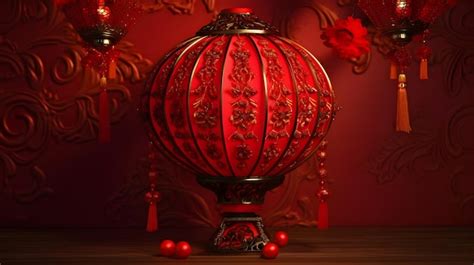 Premium AI Image | Chinese style of red lantern of the paper on red ...