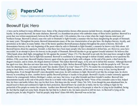 Beowulf Epic Hero Free Essay Example 1079 Words PapersOwl