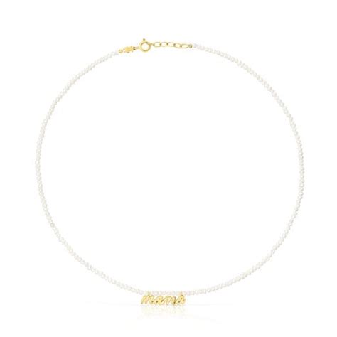 Collar Mama con baño de oro 18 kt sobre plata y perlas cultivadas TOUS