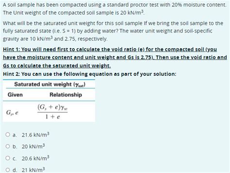 Solved A Soil Sample Has Been Compacted Using A Standard Chegg