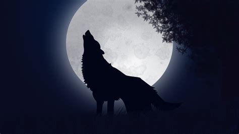 a wolf standing in front of a full moon