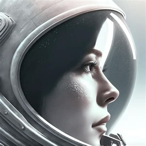 Retrato De Una Mujer Astronauta Casco De Un Astronauta O Cosmonauta