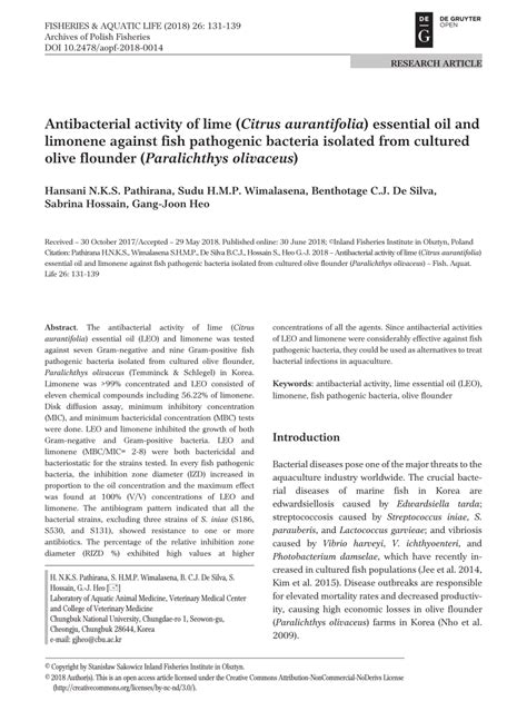 PDF Antibacterial Activity Of Lime Citrus Aurantifolia Essential