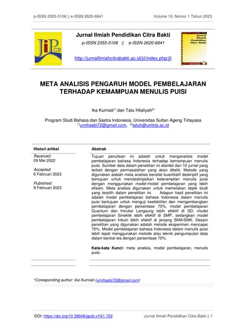 Pdf Meta Analisis Pengaruh Model Pembelajaran Terhadap Kemampuan