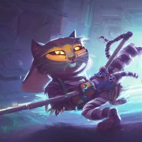 Cute And Fluffy Ninja Cyberpunk Cat Fighting With A Stable Diffusion