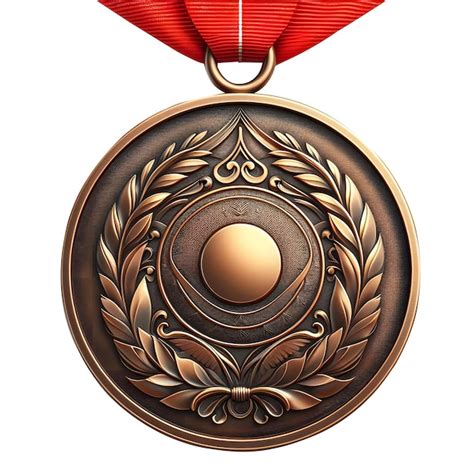 Medalha de bronze design fita vermelha Ilustração 3D vista frontal