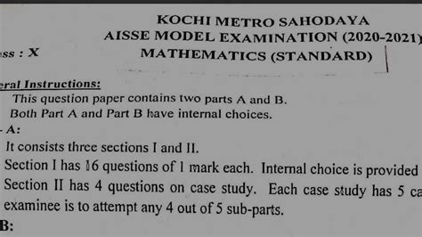 Class 10 Cbse Mathematics Standard Pre Board Paper 2021kochi Sahodaya Youtube