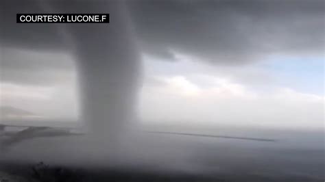 Raw Video Massive Waterspout Filmed Before Hitting Port Of Salerno In Italy Youtube