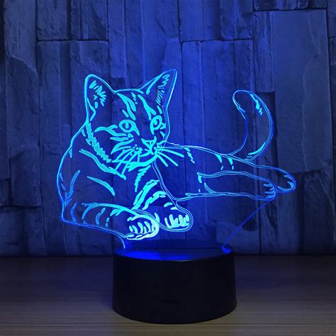 Cat 3D Night Light Animal Changeable Mood Lamp 7 Color USB 3D Illusion ...