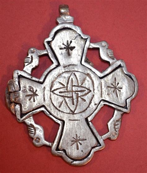 Hand Painted Ethiopian Coptic Christian Metal Cross Icon Pendant