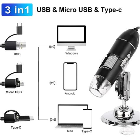 Cam Ra Microscope Lectronique 1600X 3 En 1 Type C Micro USB Num Rique