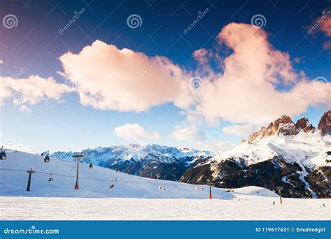 Val Di Fassa Ski Resort in Winter Dolomites, Italy Stock Image - Image of high, background ...