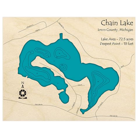 Chain Lake 3d Custom Wood Map Lake Art Llc