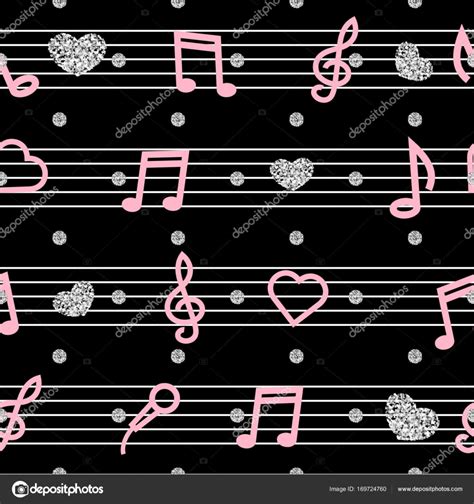 Musical Note Pink Seamless Pink Music Note With Silver Glitter