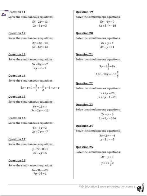 Simultaneous Equation Questions Pdf