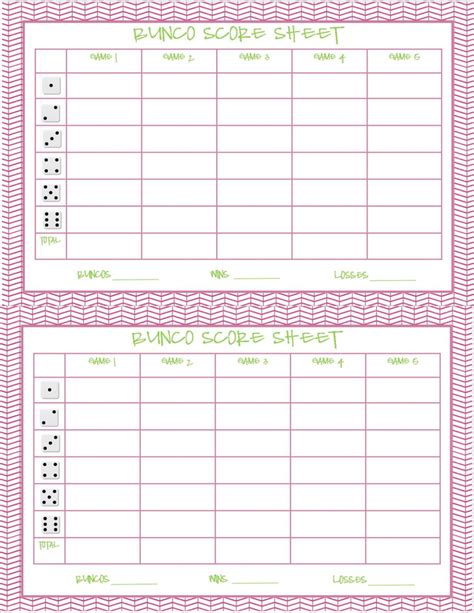 Bunco Printable Score Sheets