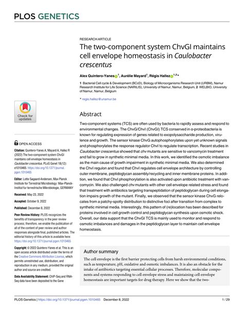 PDF The Two Component System ChvGI Maintains Cell Envelope